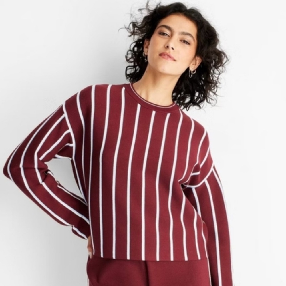 The Collective Striped Burgundy Sweater with Light Blue and White Stripe